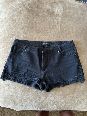 Ambiance Black Denim Shorts with Lace Trim